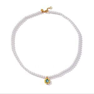 NWOT Julie Vos Pearl Necklace with Gold and Blue Pendant